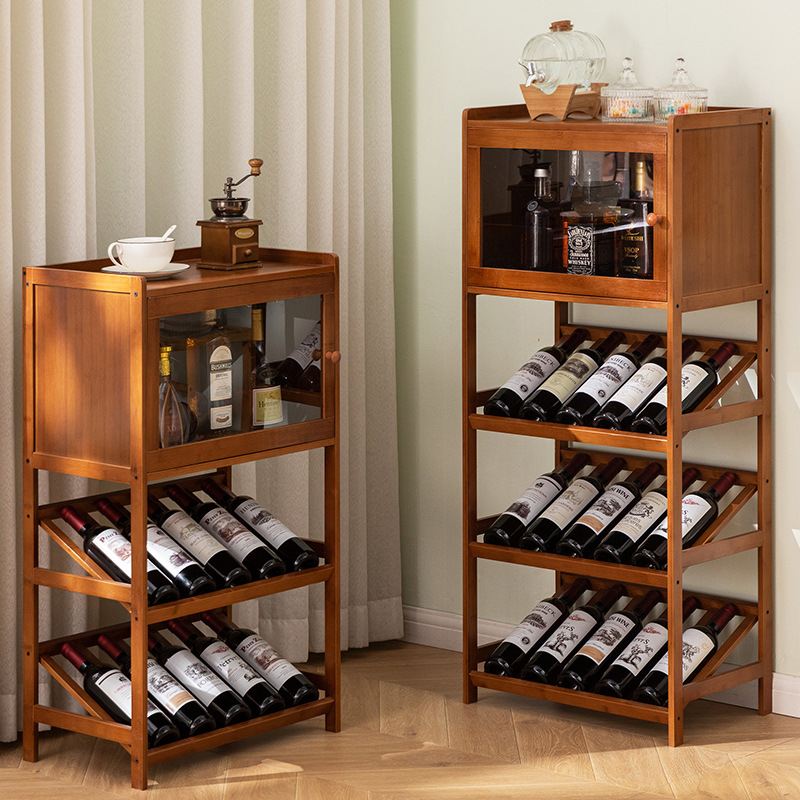 Home Bar Shelf - Solid Bamboo Wine Rack 3/4-Tier Floor