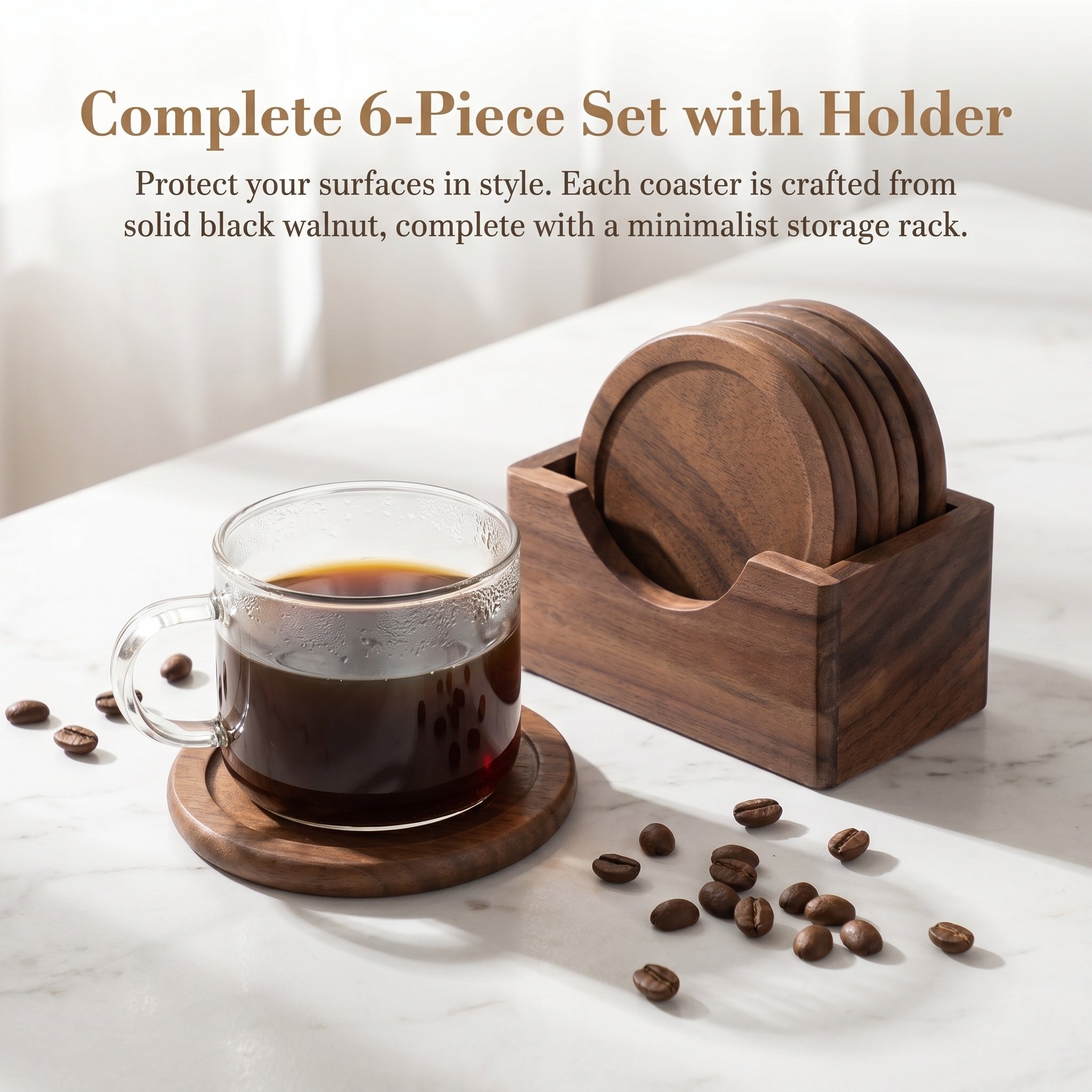 6Pcs Round Wooden Coasters Mad - Home Bar Set ulasan dan harga