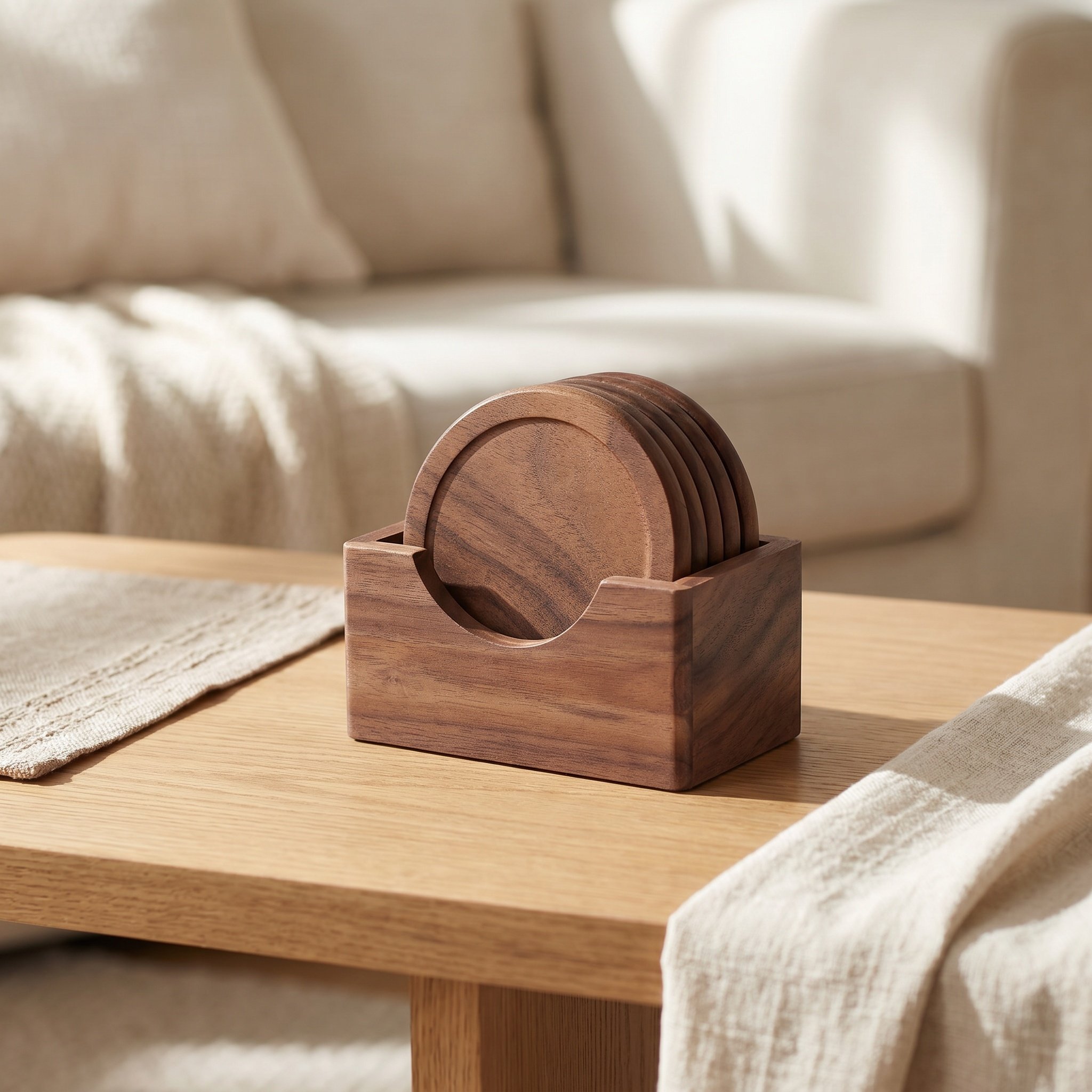 6Pcs Round Wooden Coasters Mad - Home Bar Set ulasan dan harga