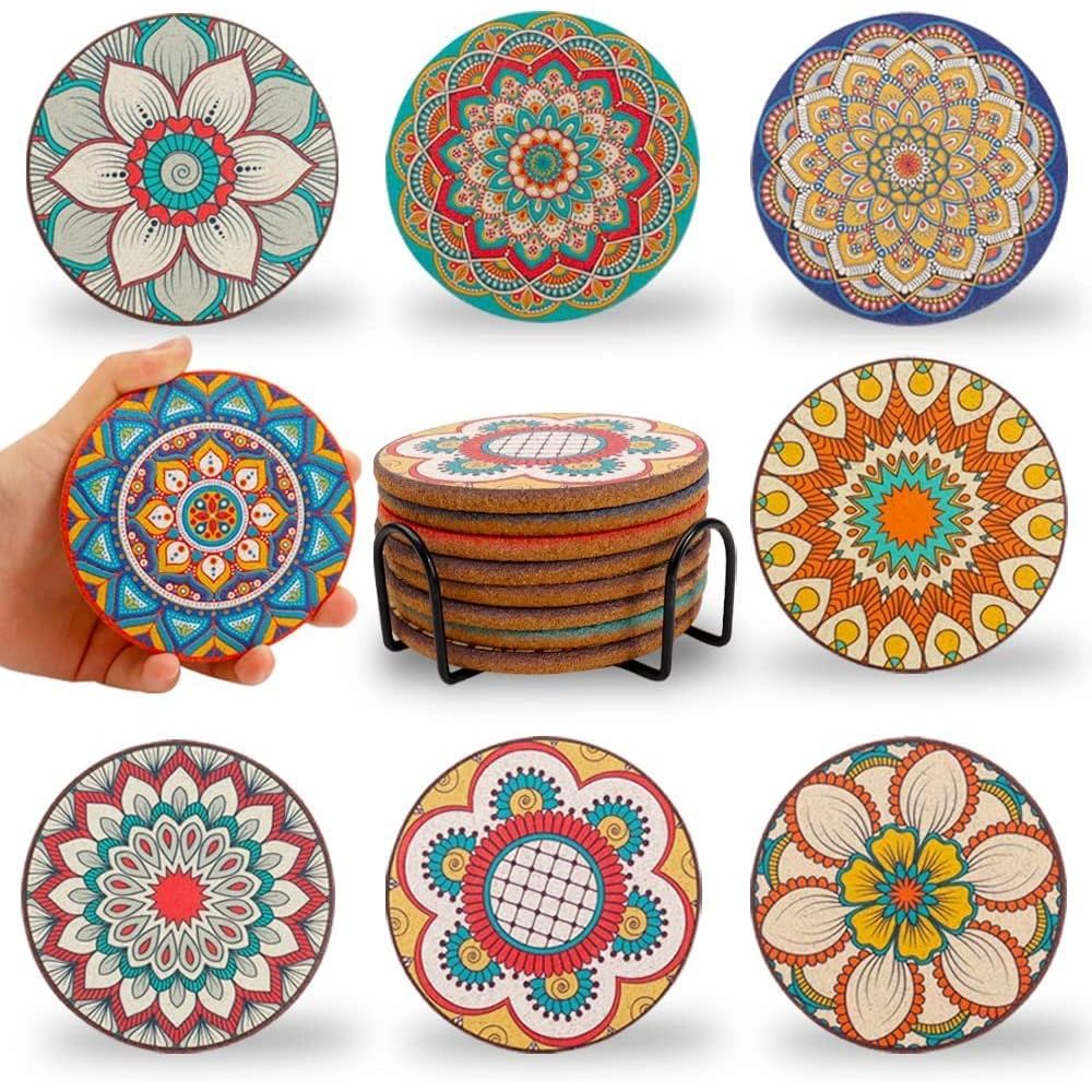 Set of 8 Round Colorful Coaste - Home Bar Set ulasan dan harga