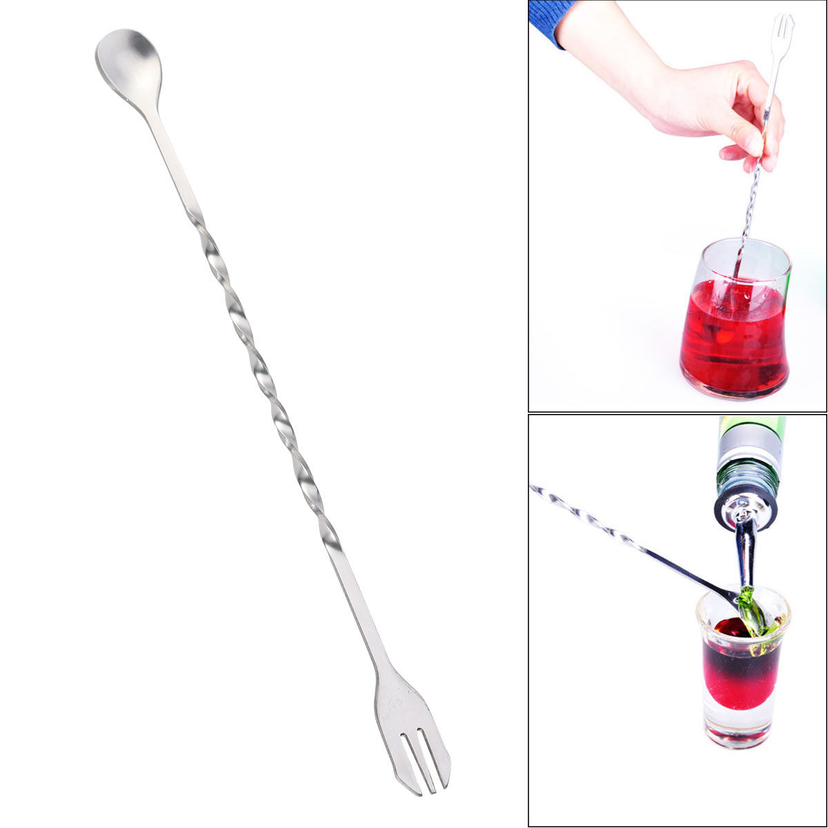 304 Stainless Steel Cocktail T - Bar Spoon Twisted ulasan dan harga