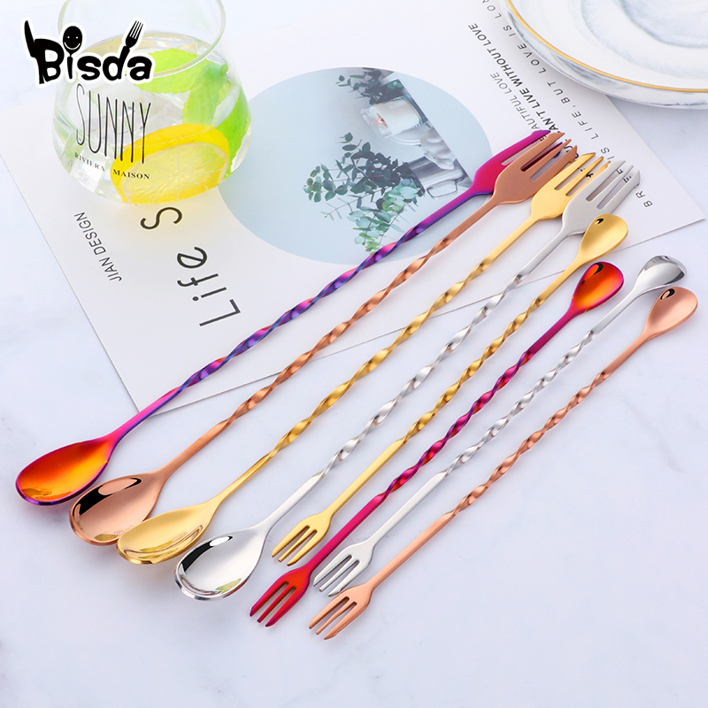 Cocktail Bar Spoons with Fork, - Bar Spoon Twisted ulasan dan harga