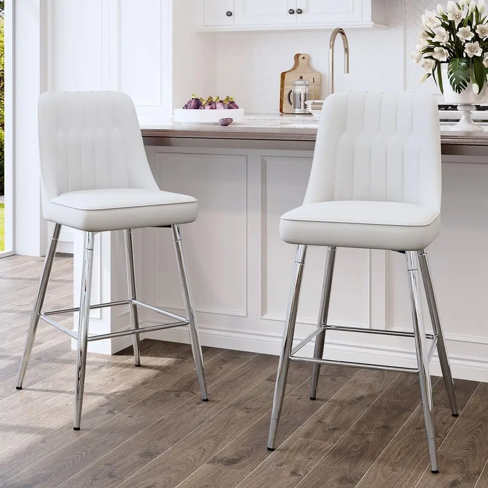 Set of 2 White Upholstered 27  - Home Bar Stools ulasan dan harga